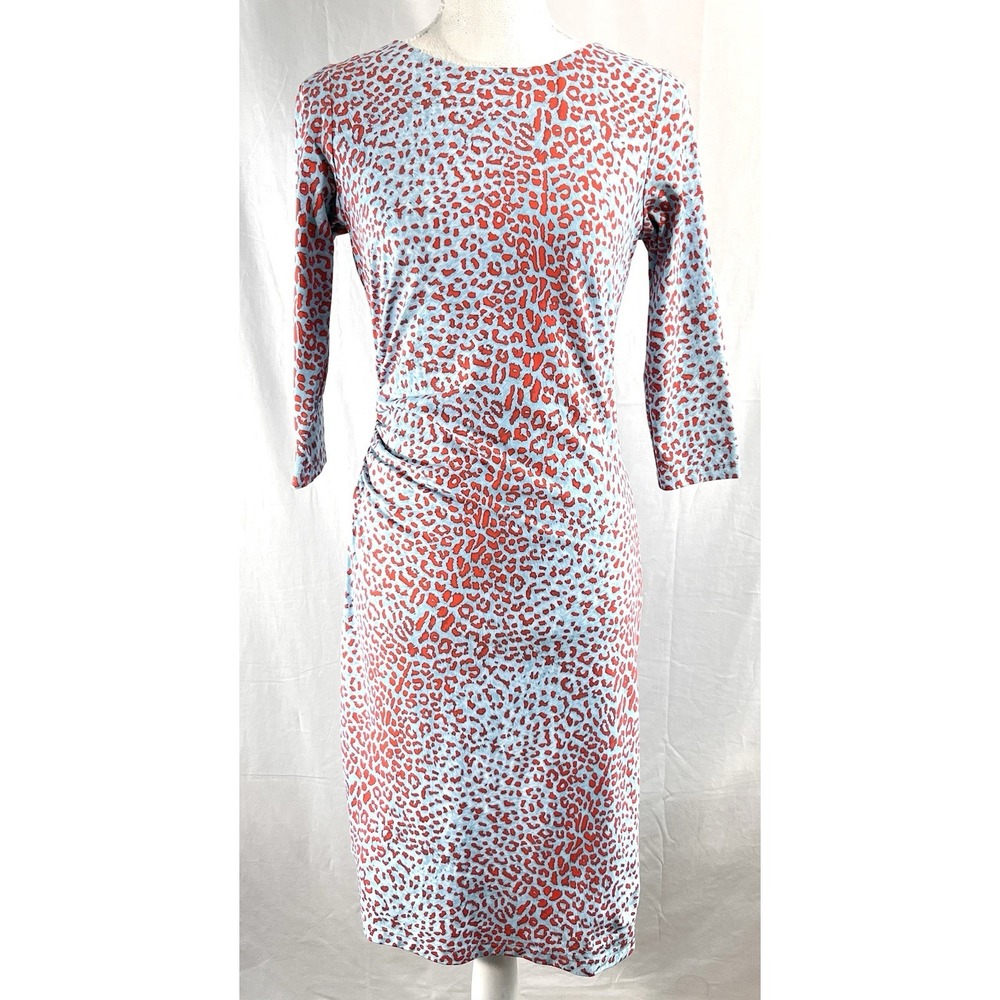 J. McLaughlin Catalina Cloth Dress Size XS Animal Print 3/4 Sleeve Ruched Side